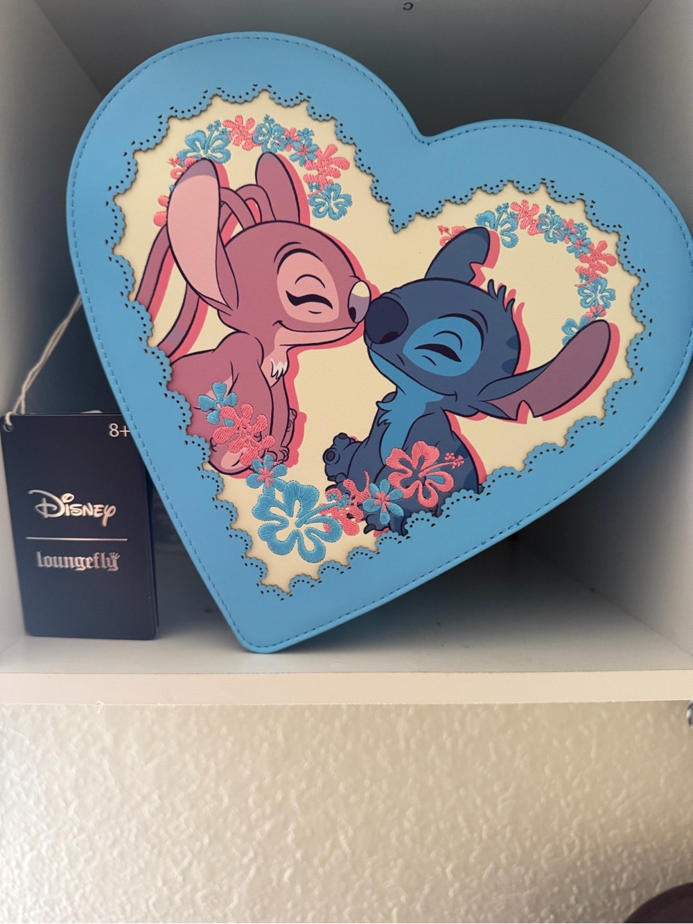 Loungefly Heart Crossbody Bag — Blue & Pink Stitch and Angel Design
